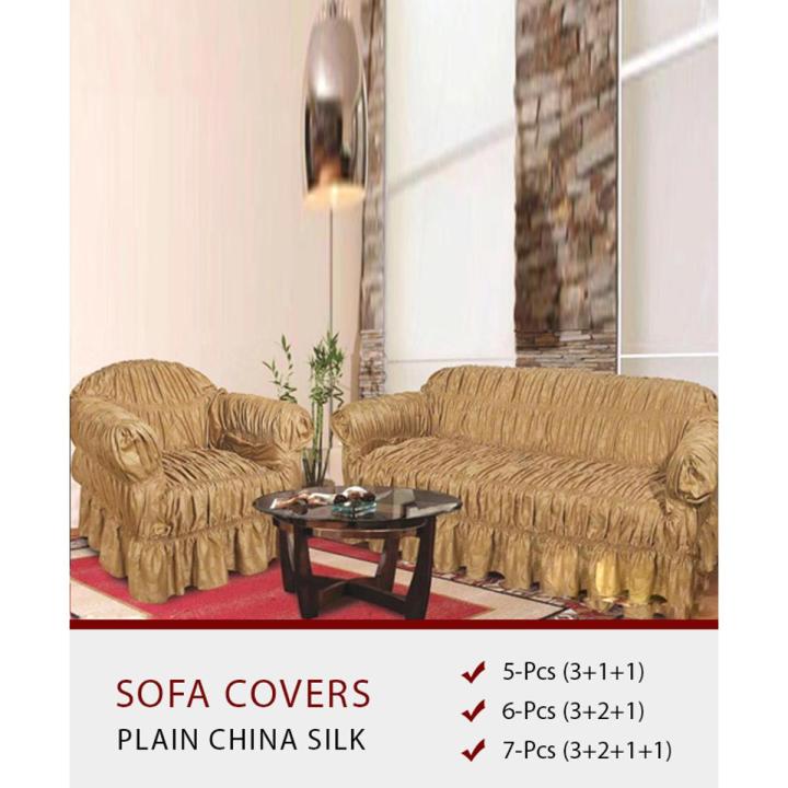 Sofa cover 5 Seater Jersey Fabric Elastic fit -Golden