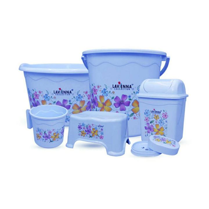 Lavenna Bath Set Mug,Tub,Bath Stool,Dustbin,Soap Case,Bucket 6pcs Set