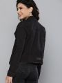 CLOTHING   HERE NOW Women Black Solid Denim Jacket. 
