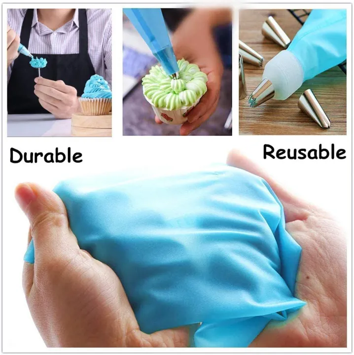 Cakeware%2013%20Pieces%20Cake%20Decorating%20Tools%20Frosting%20Food%20Grade%20Silicone%20Icing%20Piping%20Bag%20with%20Stainless%20Steel%20Nozzles%20of%20different%20Design%20Reusable%20and%20Washable%20-%20Image%204