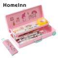 Portable Pen Box Portable Double-layer Stationery Trolley Case with Plastic Buckle Closure Rectangular Shape Pencil Box for School Office Supplies Convenient Design for Stationery Box with Trolley. 