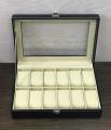 12 Slot Wrist Watches Storage Box - Black Leather Watch Display Box. 