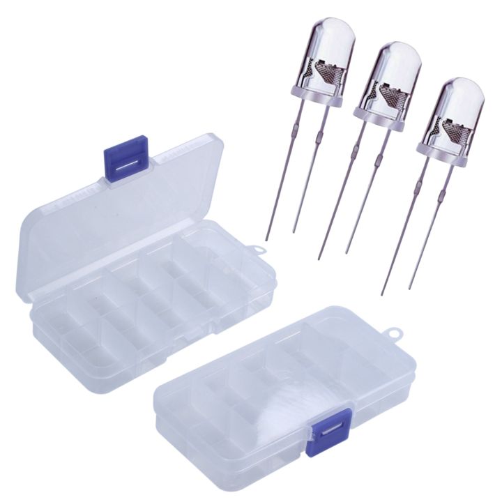 QUANBU 2Pcs 10-Slot Portable Plastic Resistors Electronic Component Case Box & 100Pcs 5mm Round Purple Uv Led Diode Super Bright Water Clear Led Light Lamp Purple Color