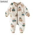 Sanlutoz Cute Bear Fleece Thickened Long Sleeve Toddler Jumpsuits Warm Cozy Korean Style Zipper Winter Baby Rompers Clothing. 