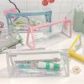 【Happier】 TSEVD Simple Transparent Student Stationery Large Capacity School Supplies Comestics Bag Pencil Pouch Pencil Cases Pencil Bag Desktop Storage Bags. 