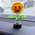 Green forest Car Ornament Vivid Crochet Smiley Shaking Sun Flowers Decoration. 