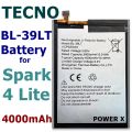 Tecno Spark 4 / Spark 4 Lite Battery Replacement BL-39LT Battery with 4000mAh Capacity-Silver. 