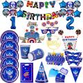 Blue Captain America Theme Party Tbaleware Paper Cup Plate Napkin Plastic Straw Kids Boy Birthday Party Balloon Festival Gift. 