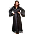 Bridal Black Silk Long Gown Nighty, Sexy Sleepwear for Women, Elegant Night Dress. 