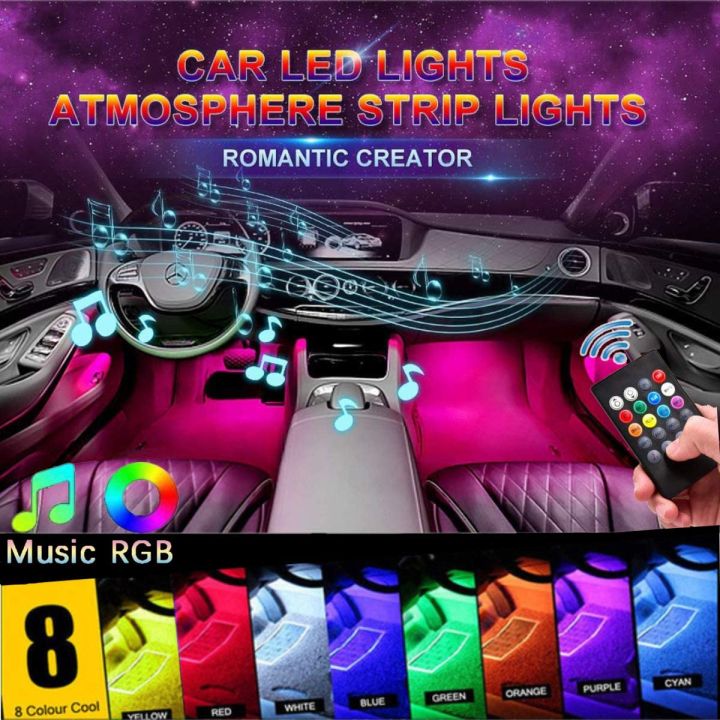 Car LED Strip Light, 4pcs  12V Multicolor Music Car Interior Lights LED Under Dash Lighting Atmosphere Neon Lights Kit with Sound Active Function and Wireless Remote Control