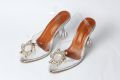 Cinderella Silver Transparent Buckled Heels - 3 Inch Rhinestone Sandals for Women & Girls, Pointed Toe. 
