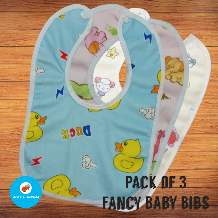 Baby Fancy Bibs Pack of 3  Baby Waterproof Bibs with Plastic Sheet  Baby Velvet Soft Bibs with Plastic Sheet  Water resistant Velvet Baby Bib Baby Apron - Pack of 3 bibs