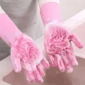 Reusable Magic Dish washing Gloves with scrubber, Silicone Cleaning, Scrub Gloves for Wash Dish, Car Washing, Kitchen, Bathroom Multipurpose Usage. 