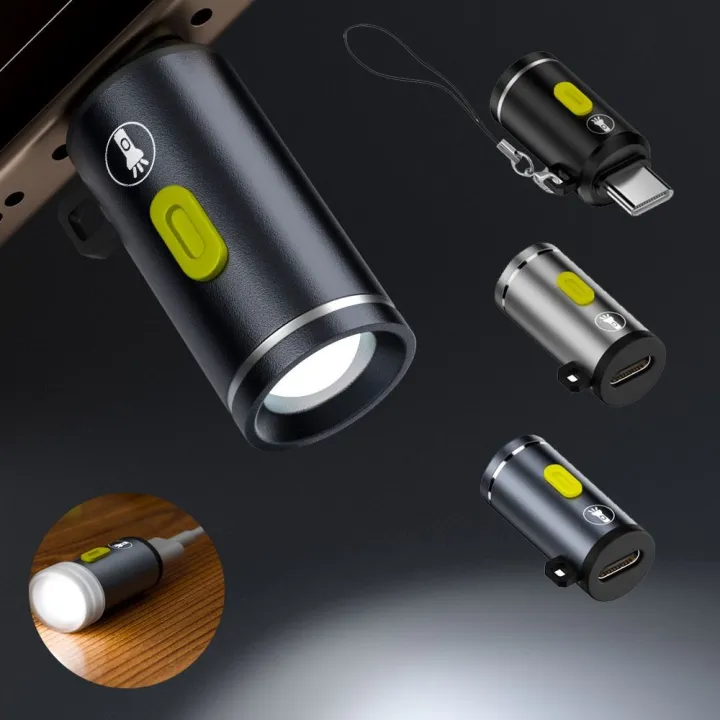 NEW 230 High Lumens Type-C Mini Flashlight with Lanyard Portable USB C ...