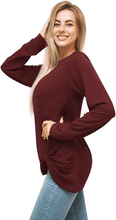 Fast%20Forward%20Women%E2%80%99s%20Tunic%20Blouse%20Twist%20Knot,%20Long%20Sleeves%20T%20Shirt,%20Loose%20Fitting%20Pullover%20Tops%20-%20Image%204