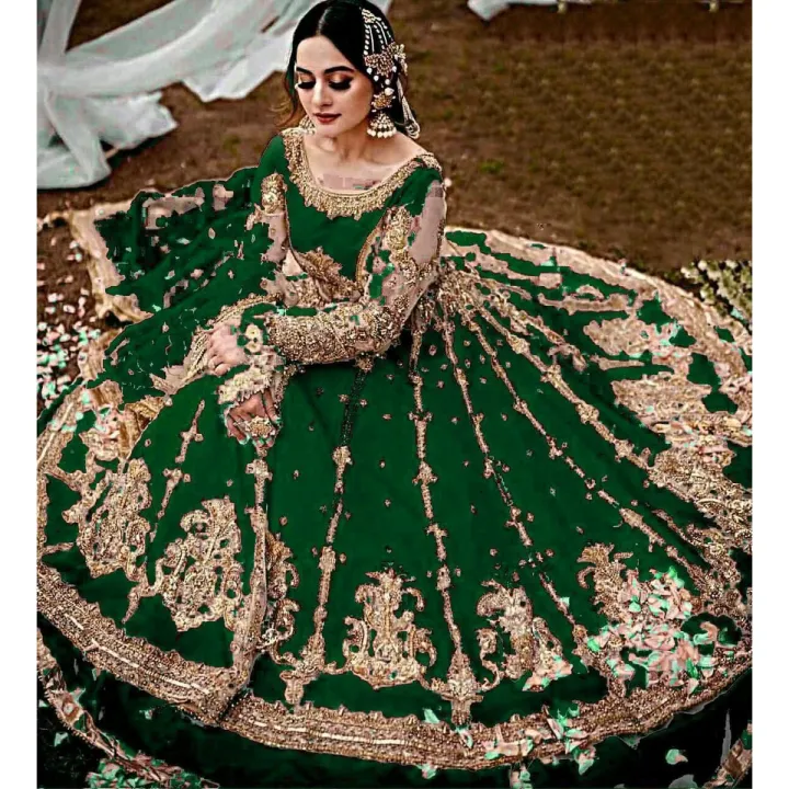 ALLHAMDULILLAH  Hira mani wedding collection **  Front net heavy embroidery 🧵 gotha work & punching moti **BY BANO COLLECTIONS**
