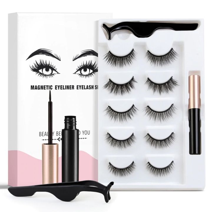 Silk Road Traders Full Strip Magnetic Eyeliner Eyelashes Set - 5 Pair Eyelashes
