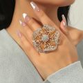 Exaggerated Gold Flower Rings for Women Boho Adjustable Crystal Open Finger Flower Ring Aesthetic Party Jewelry Gift. 