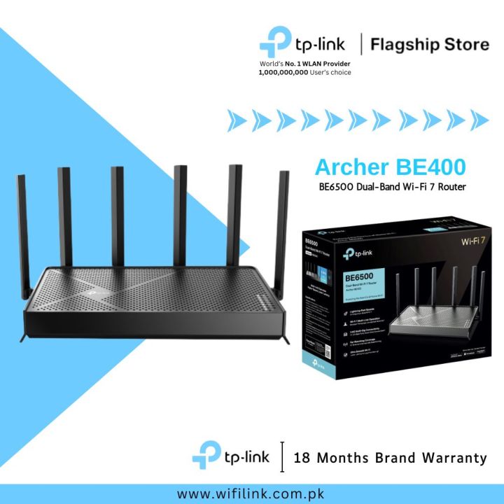 TP-Link Wi-Fi 7 Router Archer BE400 BE6500 Dual-Band Wi-Fi 7 Router  - 18 Months Brand Warranty