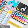 Flamingo Solid Watercolor Paint Set 45 Pcs With Water Bush With Paper. 