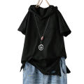 Women Casual Solid Color Short Sleeve Ripped Giraffe Print Loose T-shirt Hoodie. 