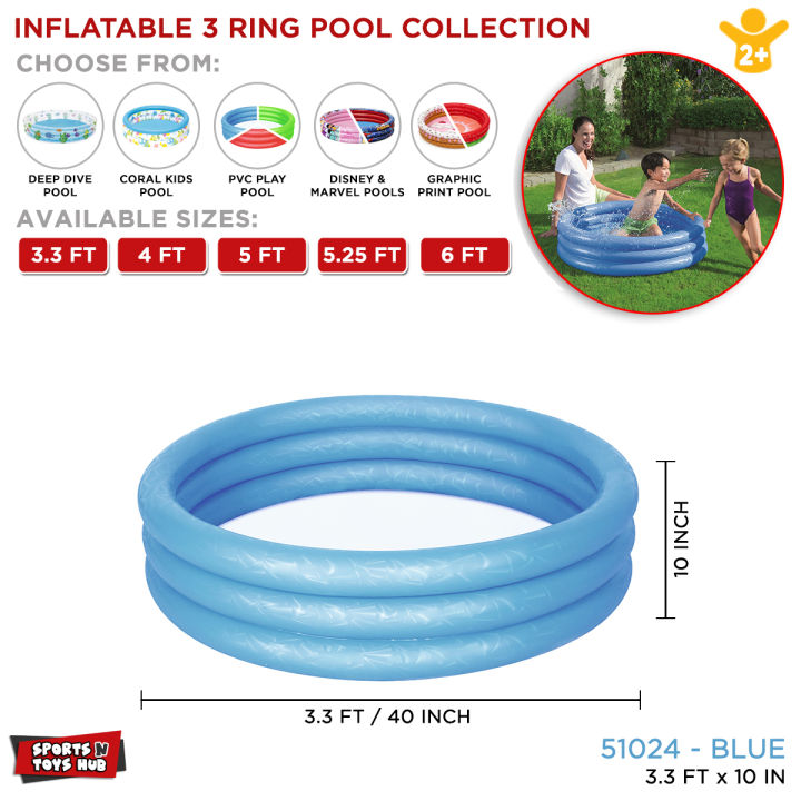 Bestway 3 Ring Inflatable PVC Swimming Pool Collection for Kids, Summer Fun & Water Games for Children, 3 feet, 4 foot, 5 ft & 6 foot Swimming Pool Size, 51025, 51026, 51027, 51005, 51008, 51009, 51144, 51145 Imported Best Way High Quality Air Home Pools