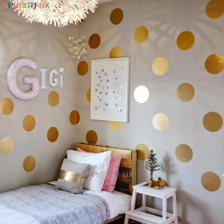 METALLIC GOLD POLKA DOT WALL DECALS  12cm 10pcs