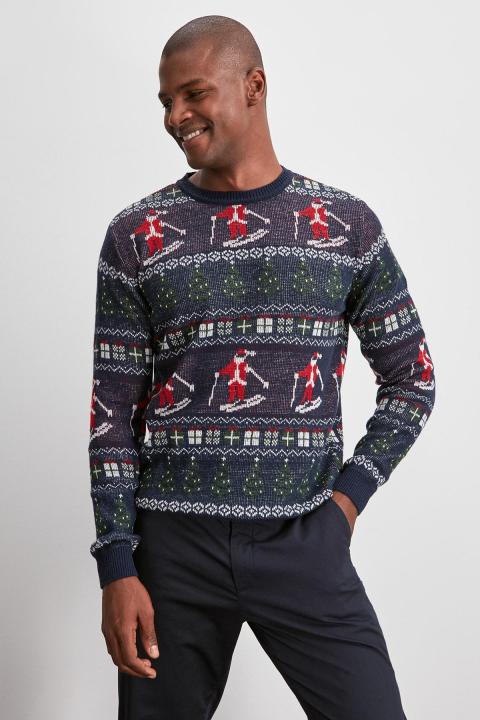Trendyol Collection Navy Blue Men's Jacquard Christmas Themed Sweater TMNAW20KZ0780