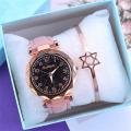 Fashion Women Watches Rose Gold Bracelet set Ladies Watch Gift Casual Leather Quartz Wristwatch Clock. 