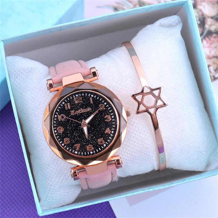 Fashion Women Watches Rose Gold Bracelet set Ladies Watch Gift Casual Leather Quartz Wristwatch Clock