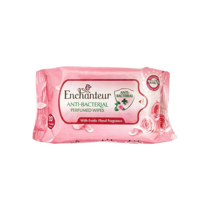 Anti-Bacterial Exotic Floral Perfumed Wipes 20Pcs In One Pack Enchanteur High Quality Vipes Long Lasting Floral Scent