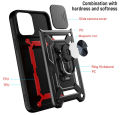 iPhone 13 Pro Max Phone Case, Military-Grade Push Window Cover Ring Stand Hard Anti-Fall Casing. 