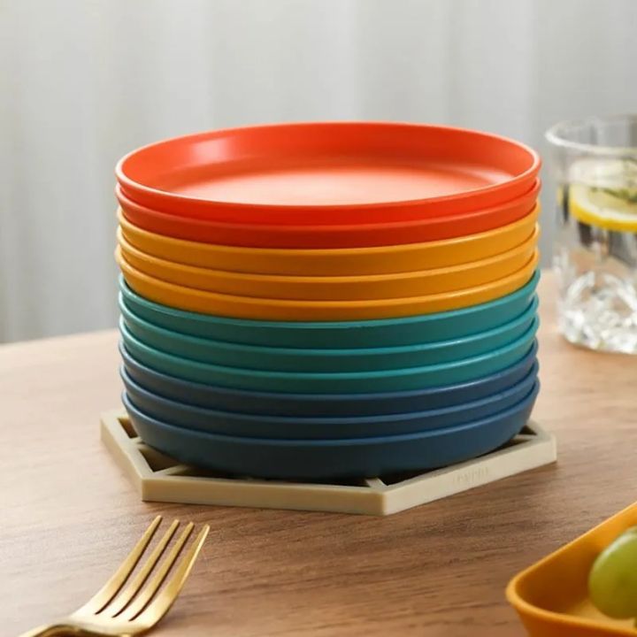 Square%20Plastic%20Dinner%20Plate%20Set%20(Set%20of%2010%20Pcs)%20Colorful%20Snacks%20/%20Breakfast%20Plate%20with%20Stand%20-%20Image%209