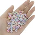 100pcs-Square Letter Beads with  Elasticl Cord Alphabet Beads White Colorful Letter Beads for Jewelry Bracelet and Necklace Making(5mm）. 