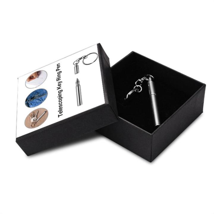 Portable Key Ring Stainless Steel Telescopic Pen Telescoping Ballpoint Pen Keychain Tool for Outdoor Travel