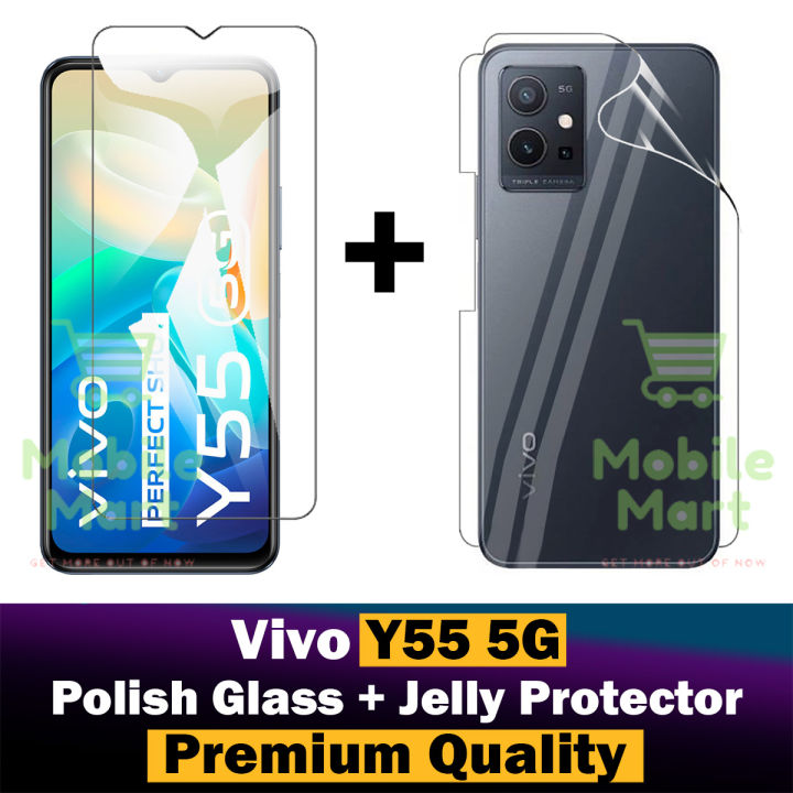 Vivo Y55 5G Tempered Glass Screen Protector + Back Hydrogel Soft Film jell Protector Sheet For Vivo Y55 5G