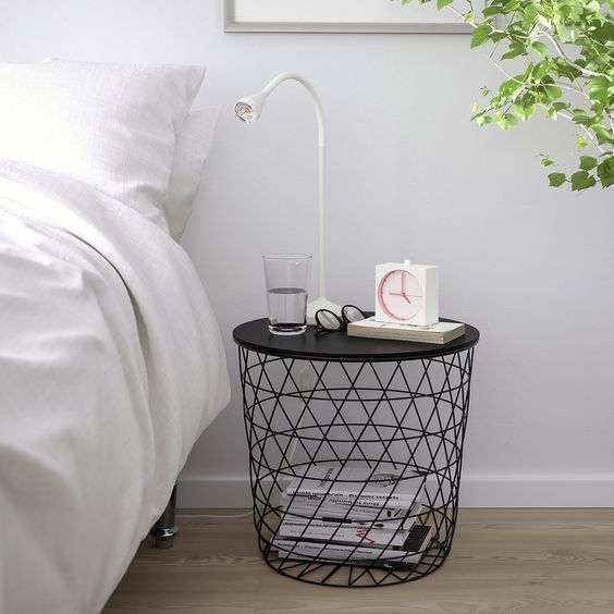 METAL WIRE REMOVABLE WOOD TOP IKEA DESIGN ROUND COFFEE SIDE TABLE STORAGE BASKET / Metal Wire Round Coffee Table Side Table Storage Basket