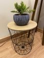 METAL WIRE REMOVABLE WOOD TOP ROUND COFFEE SIDE TABLE STORAGE BASKET TABLE (16 x 16 x 18.5). 