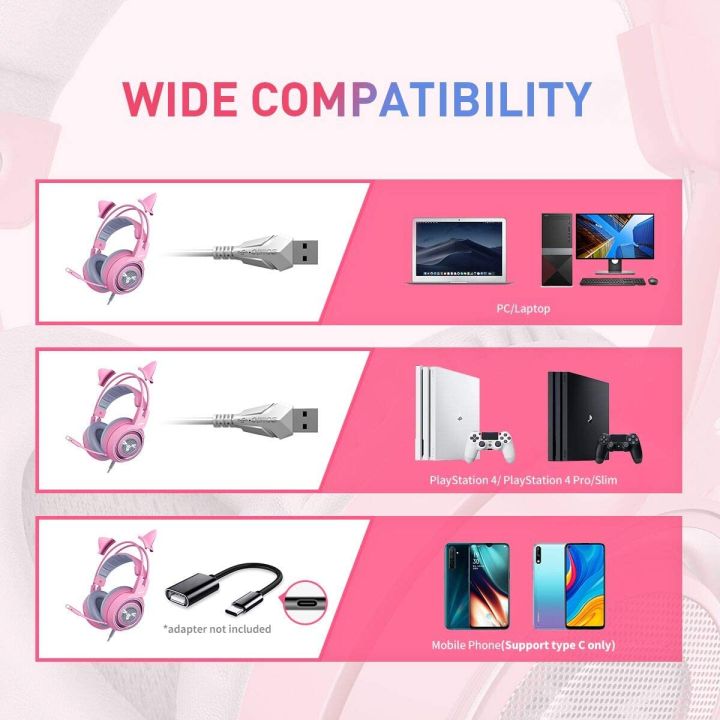 SOMiC%20G951rosa%20Casque%20de%20jeu%20Rose%20Kat%20%C3%A9couteur%20avec%20lames%20Virtuell%207.1%20et%20lumi%C3%A8re%20LED,%20microphone%20pour%20ordinateur,%20PS4,%20ordinateur%20portable%20%C3%83%20petite%20amie,%20femme%20(prise%20USB)%20USB-Buchse%20Rose%20-%20Image%207