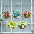 Artificial Flowers in Hanging Basket Garden Decor Bouquet for Yard Lawn. 
