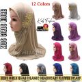 Rendom Colors Muslim Kids Girls Hijab Islamic Headscarf Diamontes Flower Scarf One Piece Children Full Cover Makna Wrap Cover. 