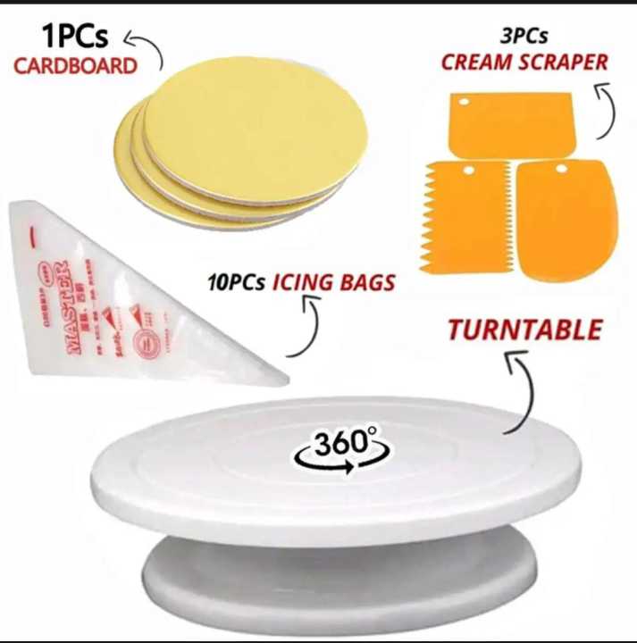 11inch Rotating Cake Turntable 3pcs Cake Scraper Set 10pcs Disposable Piping Bags 1pcs Round Cake Boards Set CAKE DECORATING SUPPLIES Turn Table