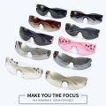 One Piece UV400 Rimless Y2K Sunglasses For Women Men Punk Goggles Trendy Sun Glasses Eyewear 3D Five Star Rhinestones. 