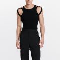 Men Solid Color Vest Men Vest O-neck Sleeveless Long Sleeve Tops Solid Color Skinny High Elastic Shoulder Hollow Out Pullover Men Long Sleeve Vest. 