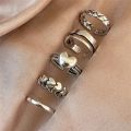 Vintage Hip Pop Butterfly Heart Ring Set for Women Silver Color Plated Mermaid Charm Opening Adjustable Rings Finger Jewelry. 
