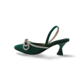 Velvet Sling Back High Heels with Rhinestone Strap Bow by Spunkz. 