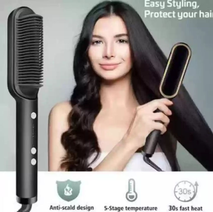 Hair Straightener Brush Curling Comb 2 In 1 Hair Hot Comb Anti-Scald Hair Straightener Brush For Girls