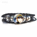 Shippuden Eye Bracelet Men Anime Uchiha Blood Chakra Eye Kaleidoscope Glass Button Black Weave Leather Bracelet Fashion Jewelry. 