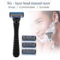 Men Safety Razor Blade Face Hair Removal 6-layer Classic Stainless Steel Smooth Shaving Manual Shaver with 4 Heads. 