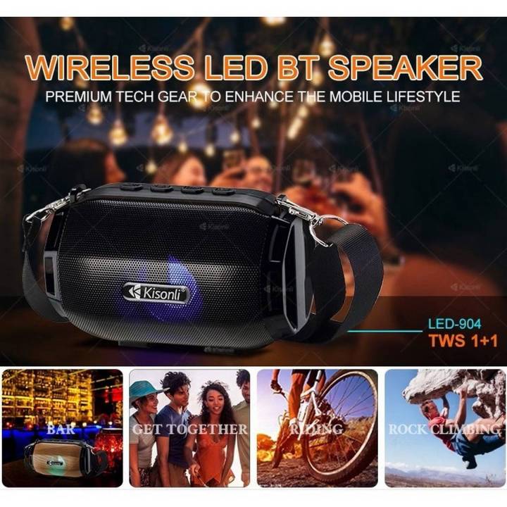 Kisonli 904 Wirless Bluetooth Speaker With 2 Power Full Base Speaker | 1200mAh Battery | Led Color Full Light